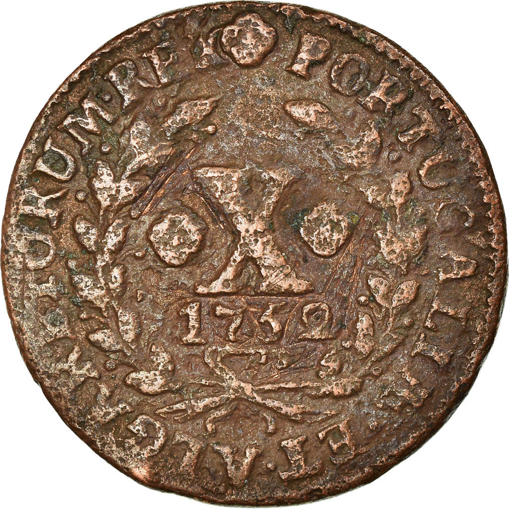 Moneta, Portogallo, Jose I, 10 Reis, X; 1/2 Vinten, 1752, Lisbon, MB+, Rame