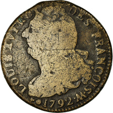 Moneta, Francia, Louis XVI, 2 Sols, 1792, Metz, B+, Bronzo, Gadoury:25