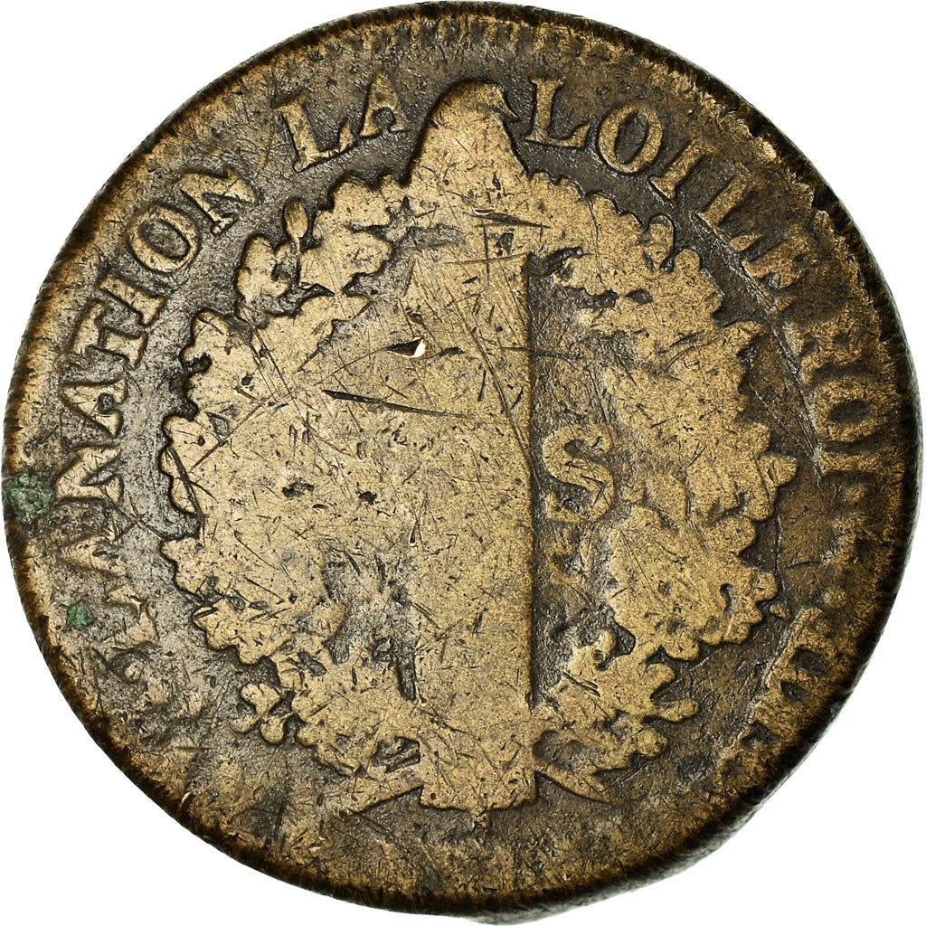Moneta, Francia, Louis XVI, 2 Sols, 1792, Metz, B+, Bronzo, Gadoury:25