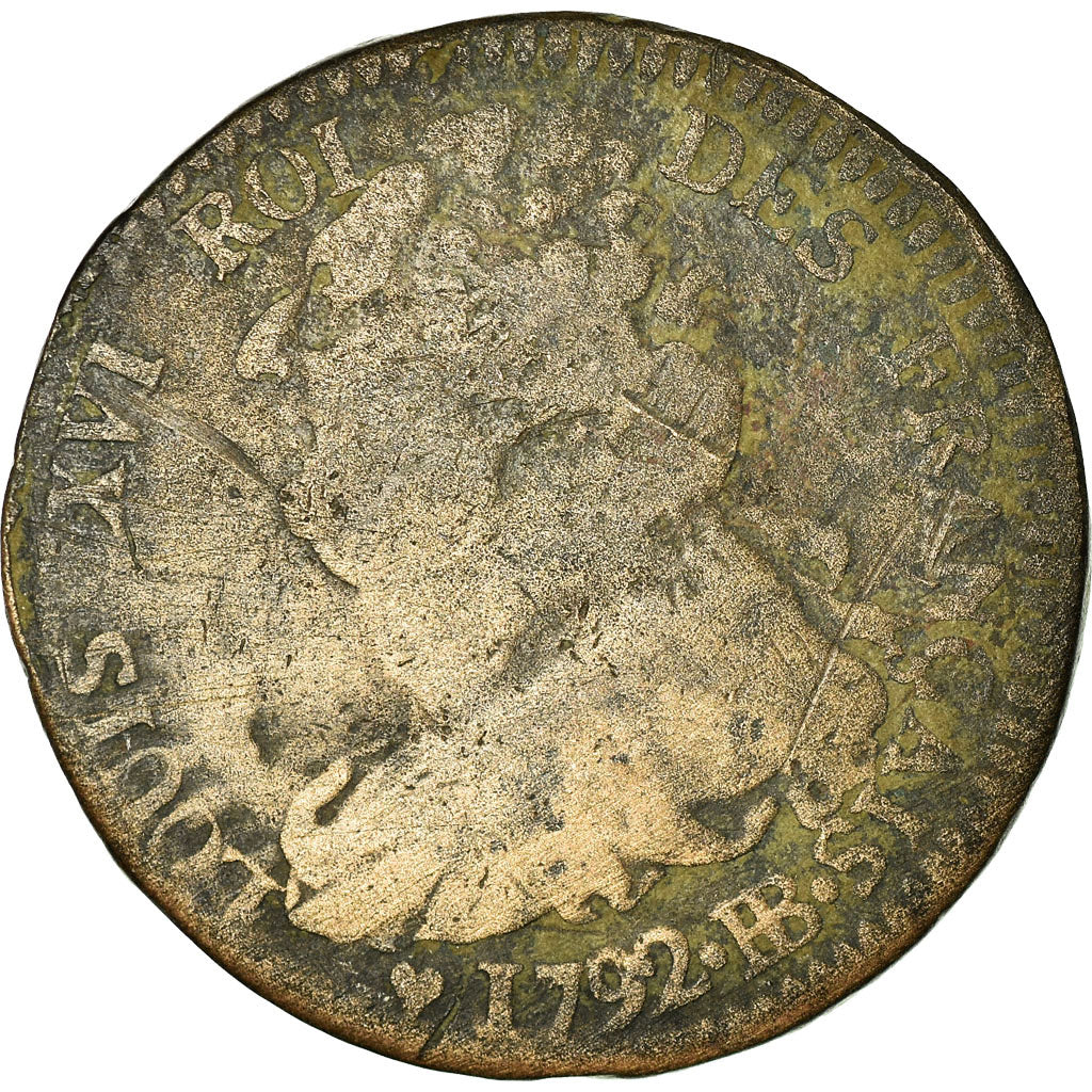 Munten, Frankrijk, Louis XVI, 2 Sols, 1792, Strasbourg, ZG+, Bronze, Gadoury:25