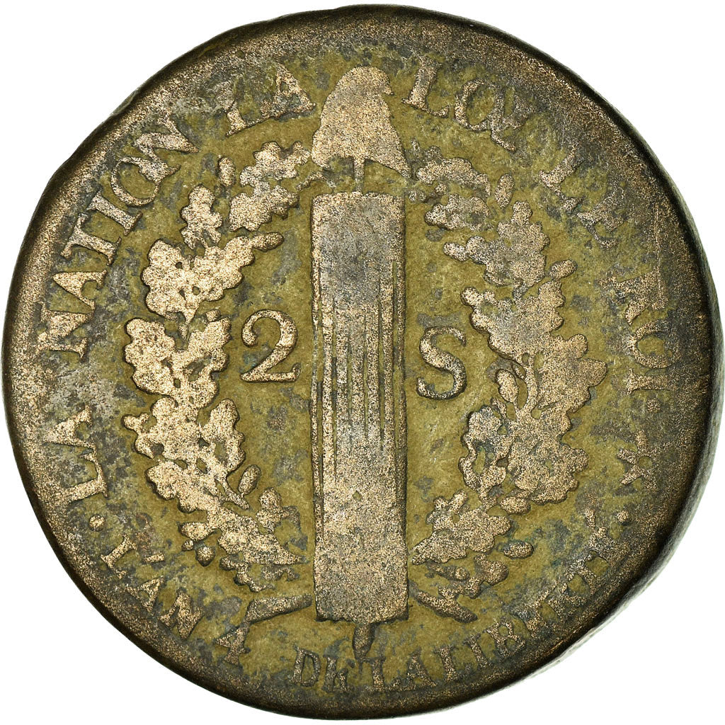 Munten, Frankrijk, Louis XVI, 2 Sols, 1792, Strasbourg, ZG+, Bronze, Gadoury:25