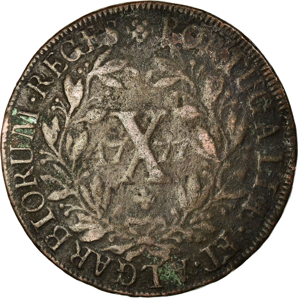 Moneta, Portogallo, Maria I and Pedro III, 10 Reis, X; 1/2 Vinten, 1777, Lisbon
