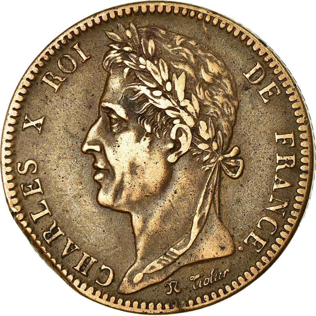 Coin, FRENCH COLONIES, Charles X, 10 Centimes, 1829, Paris, EF(40-45), Bronze