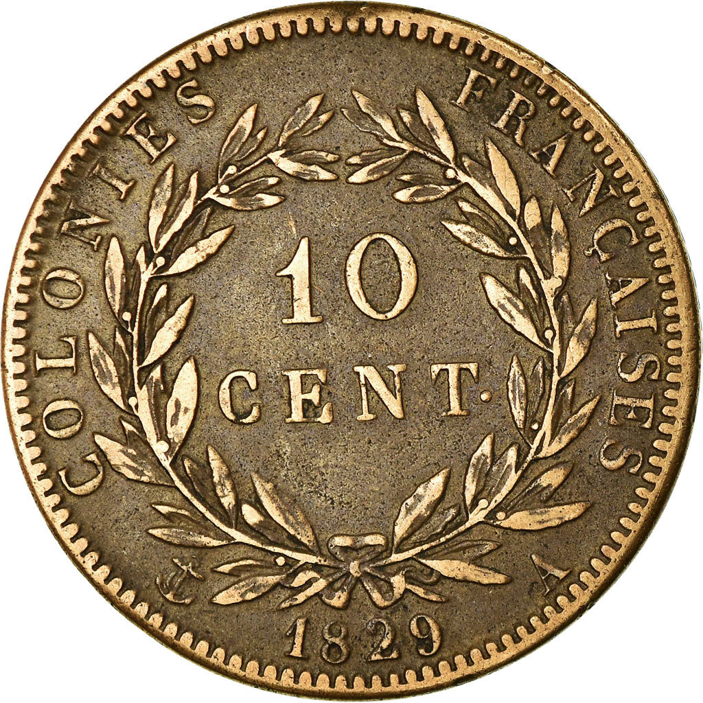 Coin, FRENCH COLONIES, Charles X, 10 Centimes, 1829, Paris, EF(40-45), Bronze