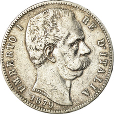 Moneta, Italia, Umberto I, 5 Lire, 1879, Rome, MB, Argento, KM:20