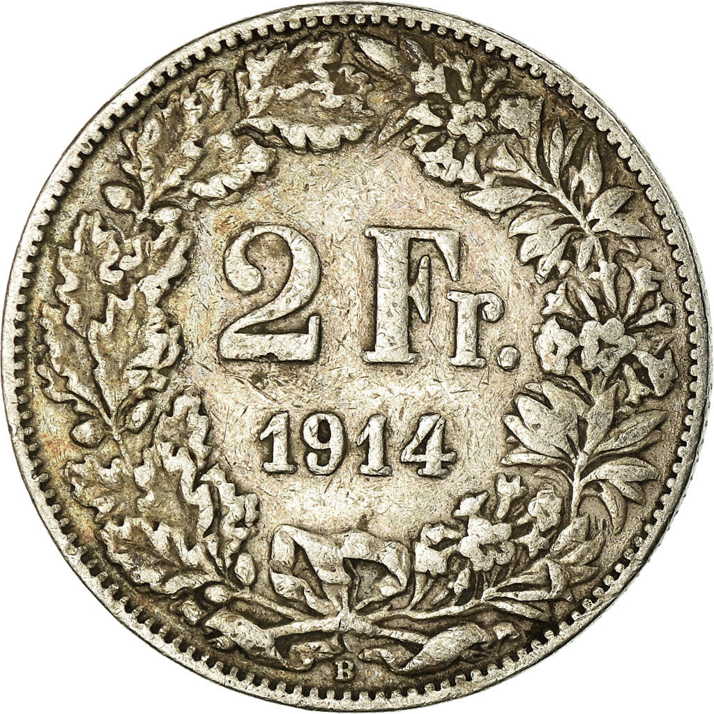 Coin, Switzerland, 2 Francs, 1914, Bern, VF(20-25), Silver, KM:21