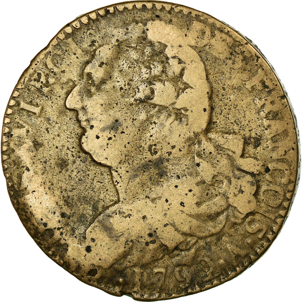 Moneda, Francia, Louis XVI, 2 Sols, 1792, Paris, BC+, Bronce, Gadoury:25
