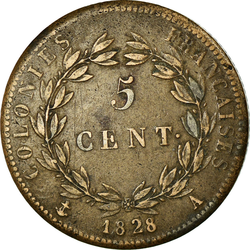 Coin, FRENCH COLONIES, Charles X, 5 Centimes, 1828, Paris, EF(40-45), Bronze