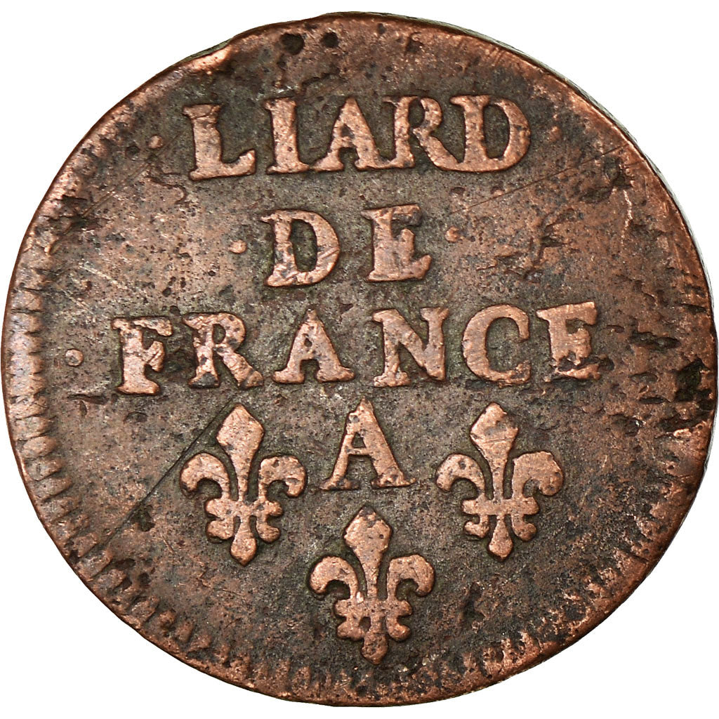 Moeda, França, Louis XIV, Liard de France, 1655, Corbeil, VF(20-25), Cobre