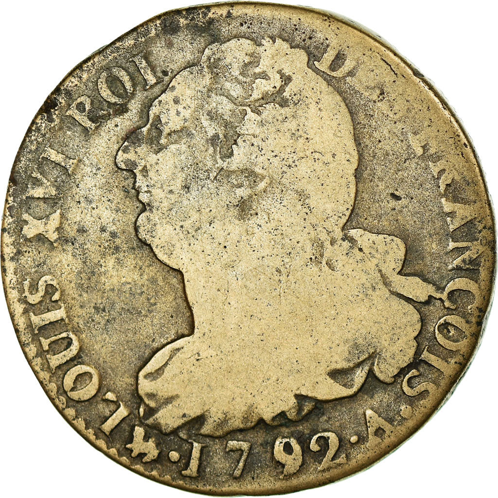 Munten, Frankrijk, Louis XVI, 2 Sols, 1792, Paris, ZG+, Bronze, Gadoury:25