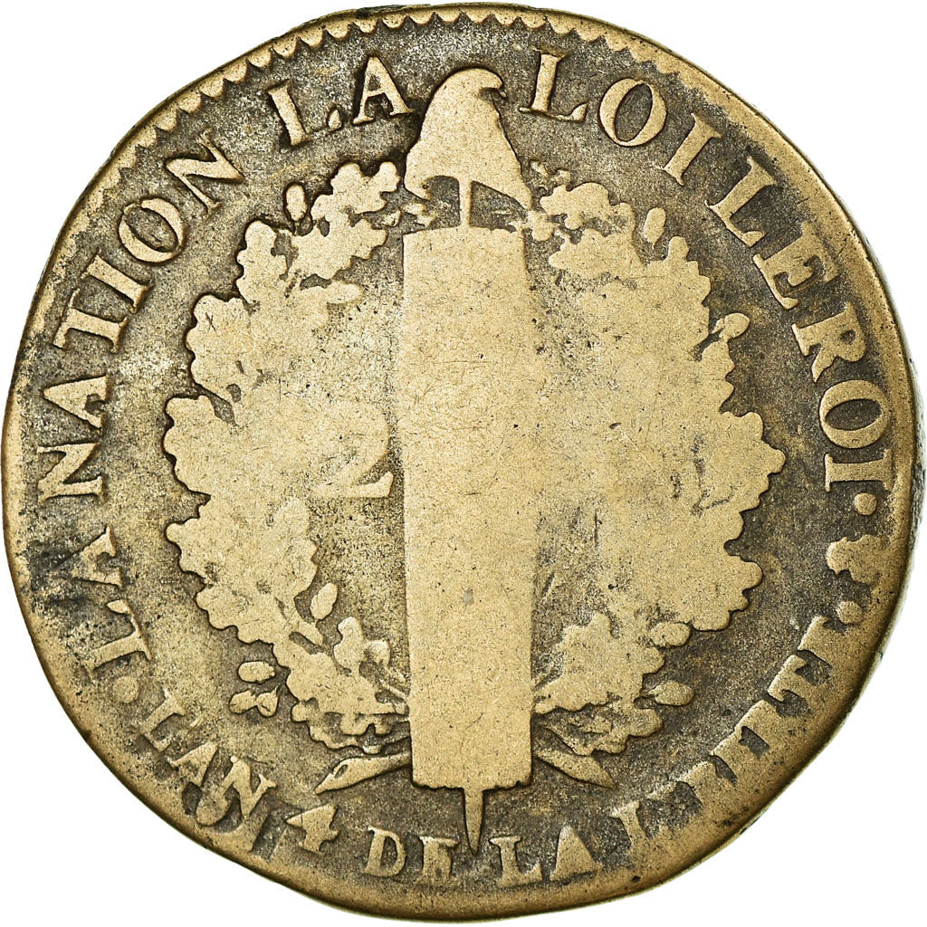 Munten, Frankrijk, Louis XVI, 2 Sols, 1792, Paris, ZG+, Bronze, Gadoury:25