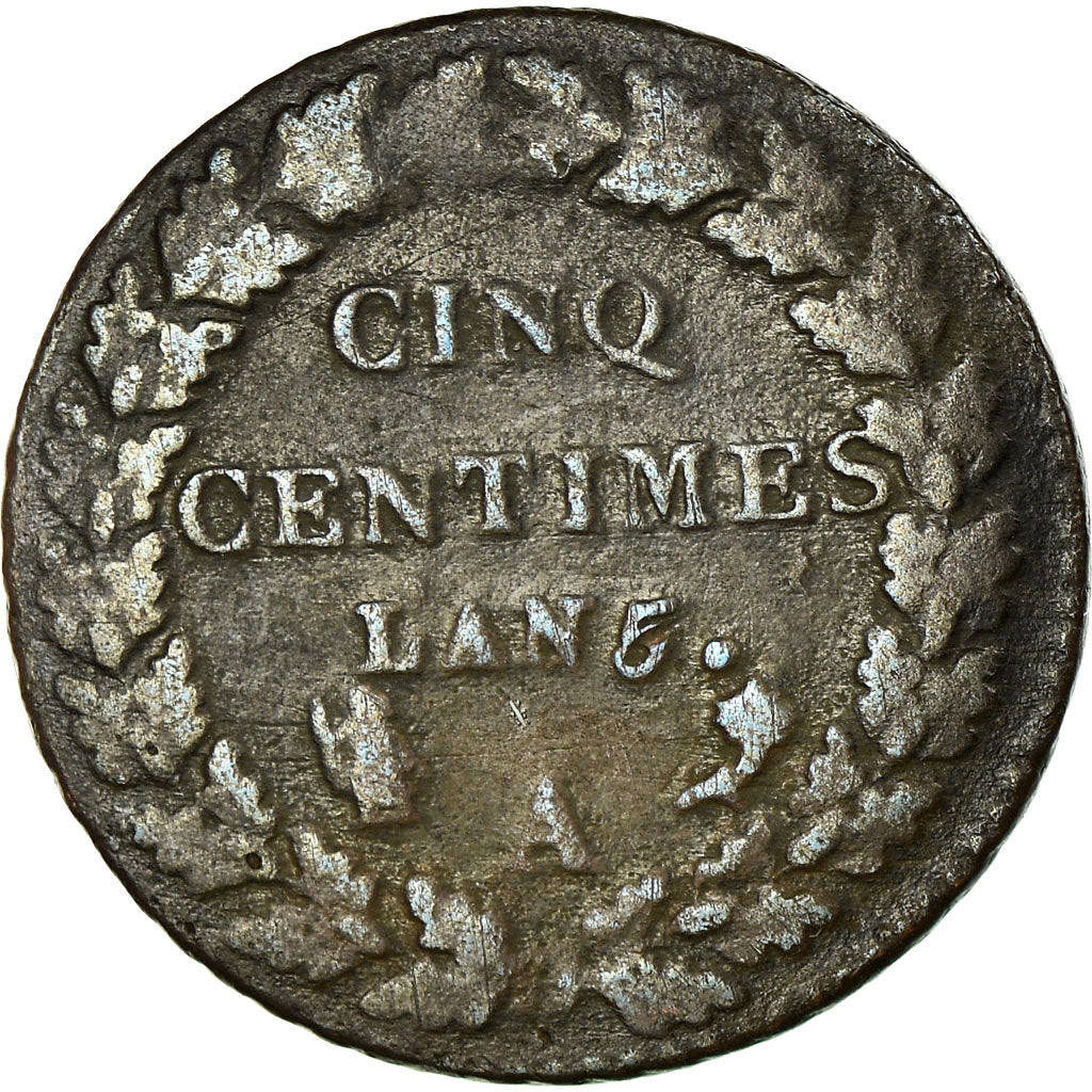 Moneta, Francia, Dupré, 5 Centimes, AN 5, Paris, MB, Bronzo, KM:635.1