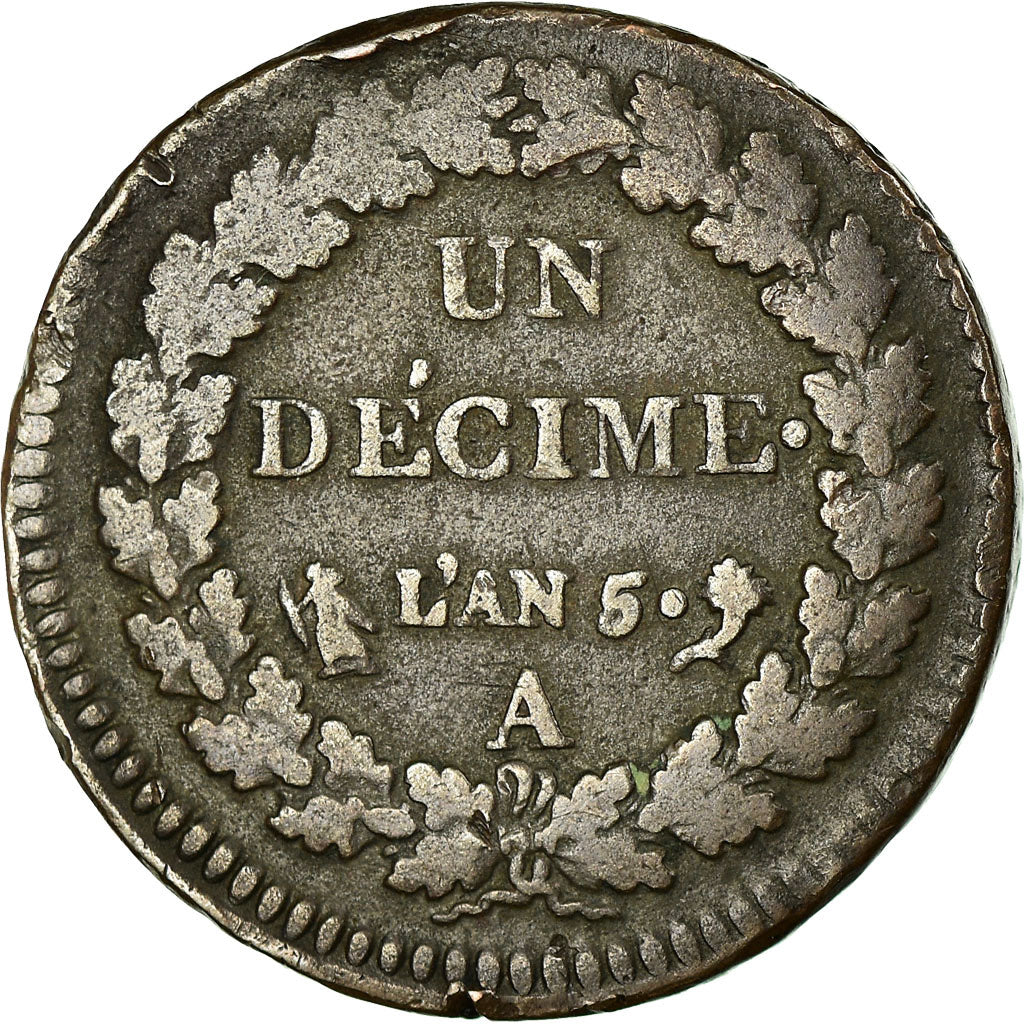 Coin, France, Dupré, Decime, AN 5, Paris, VF(20-25), Bronze, KM:644.1