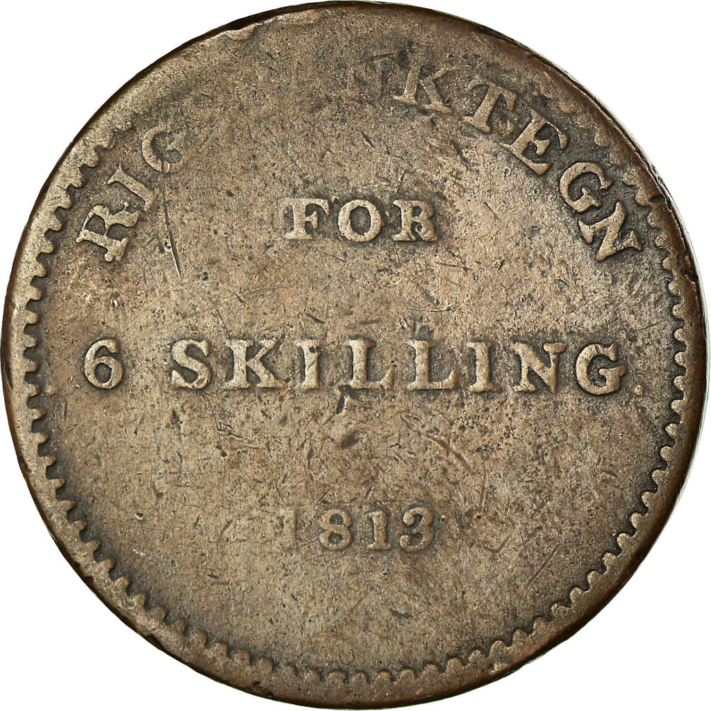 Coin, Denmark, 6 Skilling, 1813, VF(20-25), Copper, KM:Tn1