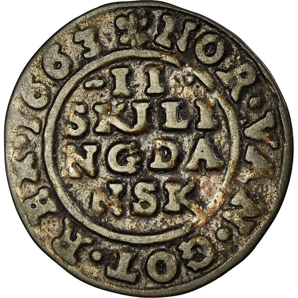 Moneda, Dinamarca, 2 Skilling, 1663, BC+, Plata, KM:209