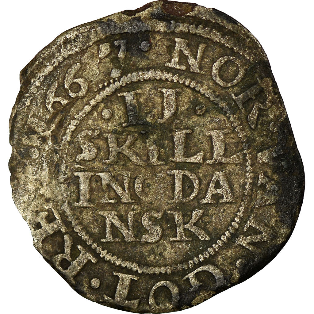 Coin, Norway, 2 Skilling, 1667, VF(20-25), Silver, KM:30