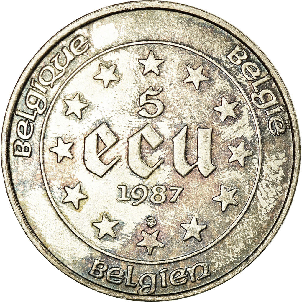 Moneta, Belgia, 5 Ecu, 1987, MS(60-62), Srebro, KM:166