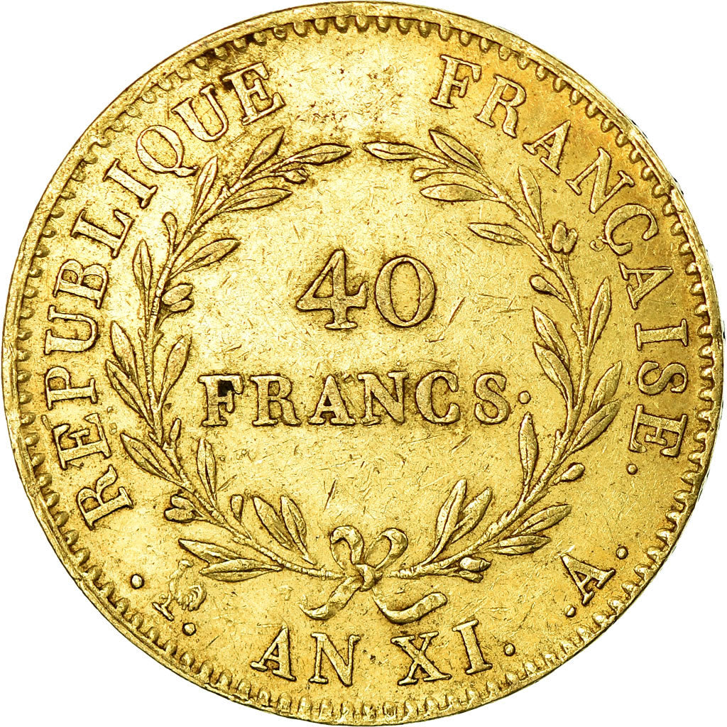 Monnaie, France, Napoléon I, 40 Francs, An XI, Paris, TTB+, Or, KM:652