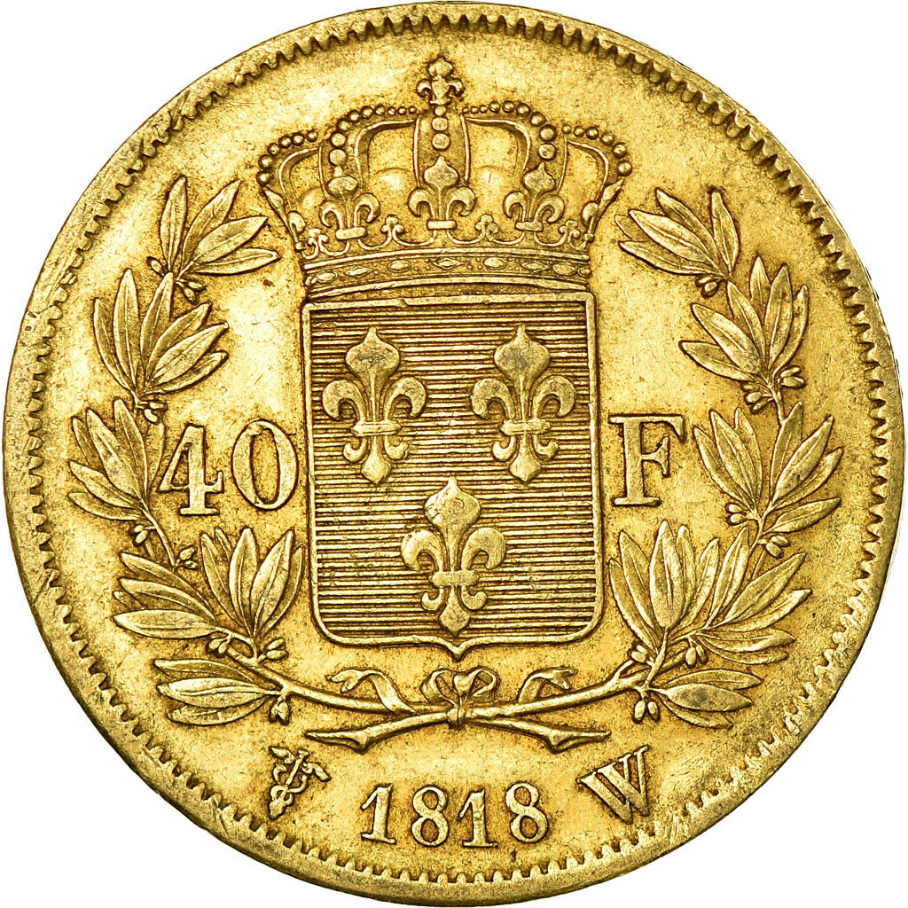 Moneta, Francja, Louis XVIII, 40 Francs, 1818, Lille, AU(50-53), Złoto