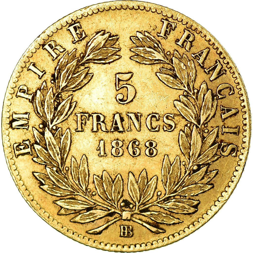 Coin, France, Napoleon III, 5 Francs, 1868, Strasbourg, EF(40-45), Gold