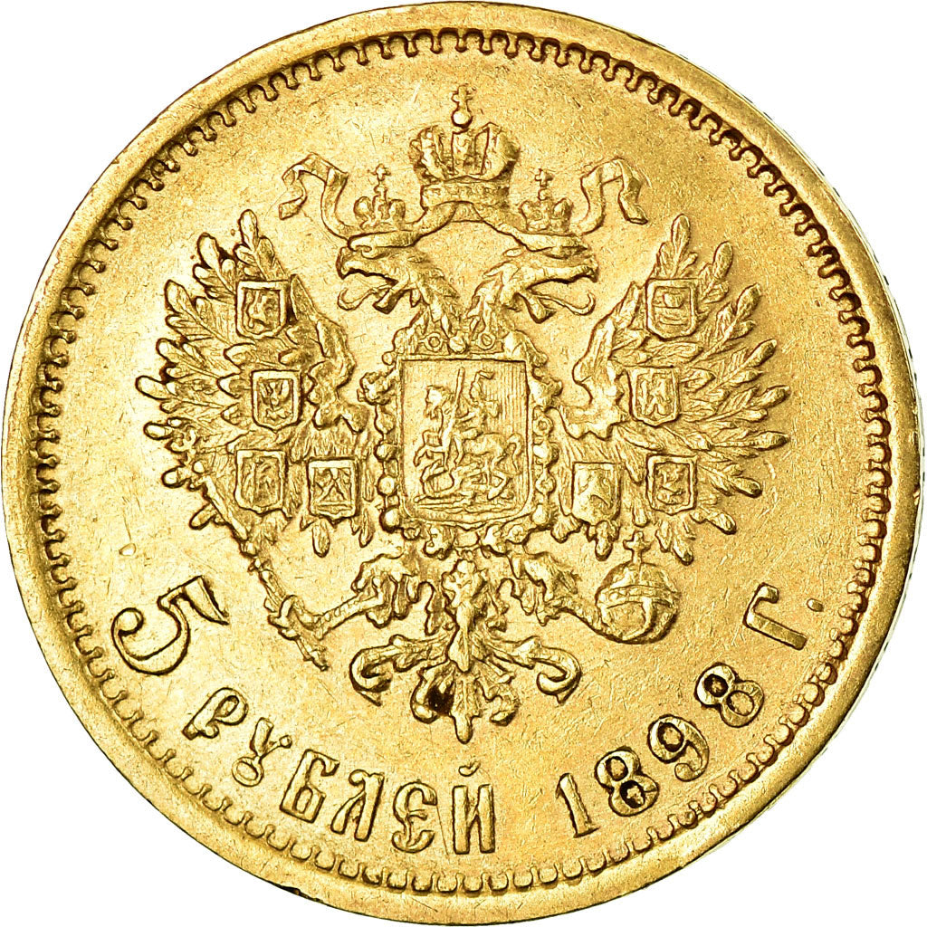 Moeda, Rússia, Nicholas II, 5 Roubles, 1898, St. Petersburg, EF(40-45)