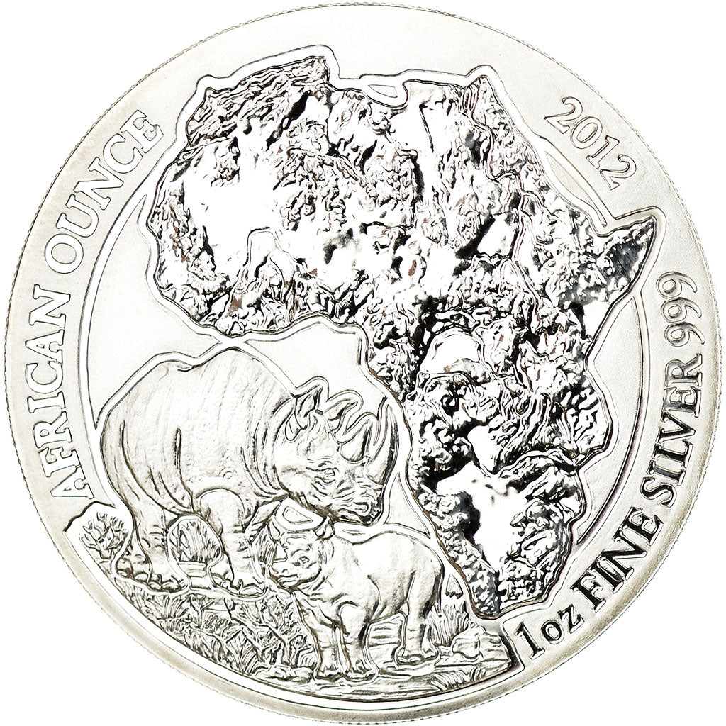 Moneda, Ruanda, Rhinocéros, 50 Francs, 2012, FDC, Plata, KM:37