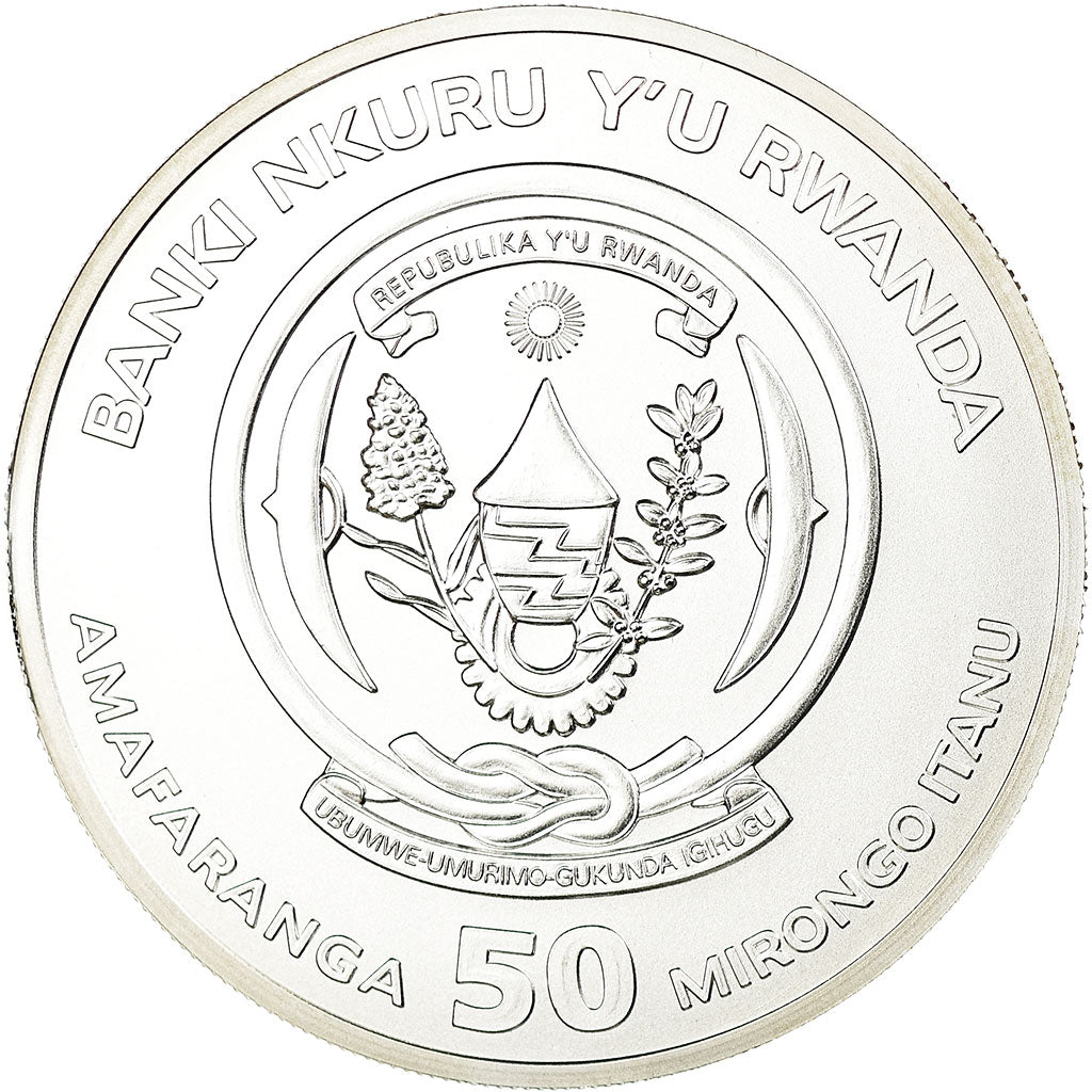 Moneda, Ruanda, Rhinocéros, 50 Francs, 2012, FDC, Plata, KM:37