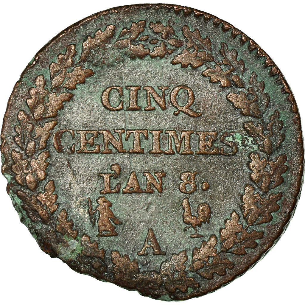 Coin, France, Dupré, 5 Centimes, AN 8, Metz, VF(20-25), Bronze, KM:640.2