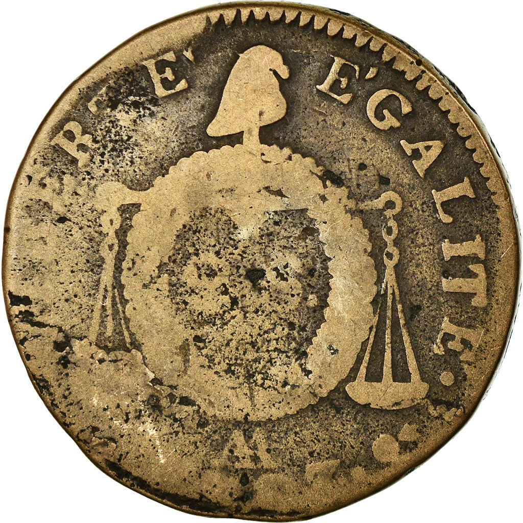 Munten, Frankrijk, 2 sols à la Balance, 1793, Metz, ZG+, Bronze