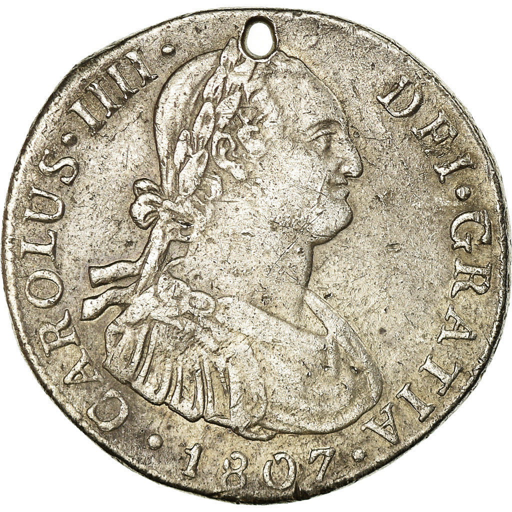 Coin, Peru, Charles IV, 4 Réales, 1807, Lima, Holed, VF(30-35), Silver, KM:96