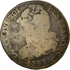Moneta, Francia, Louis XVI, 2 Sols, 1791, Paris, B+, Bronzo, KM:603.1