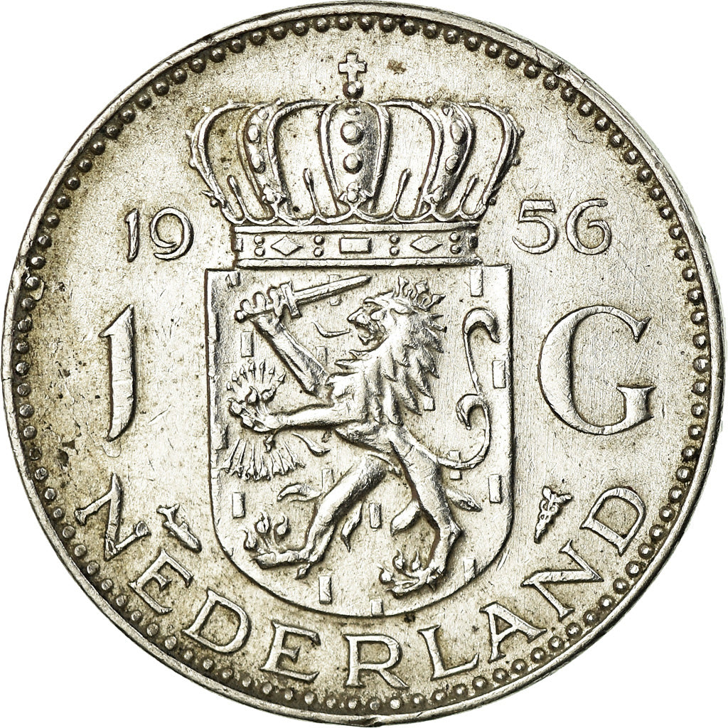 Coin, Netherlands, Juliana, Gulden, 1956, AU(50-53), Silver, KM:184