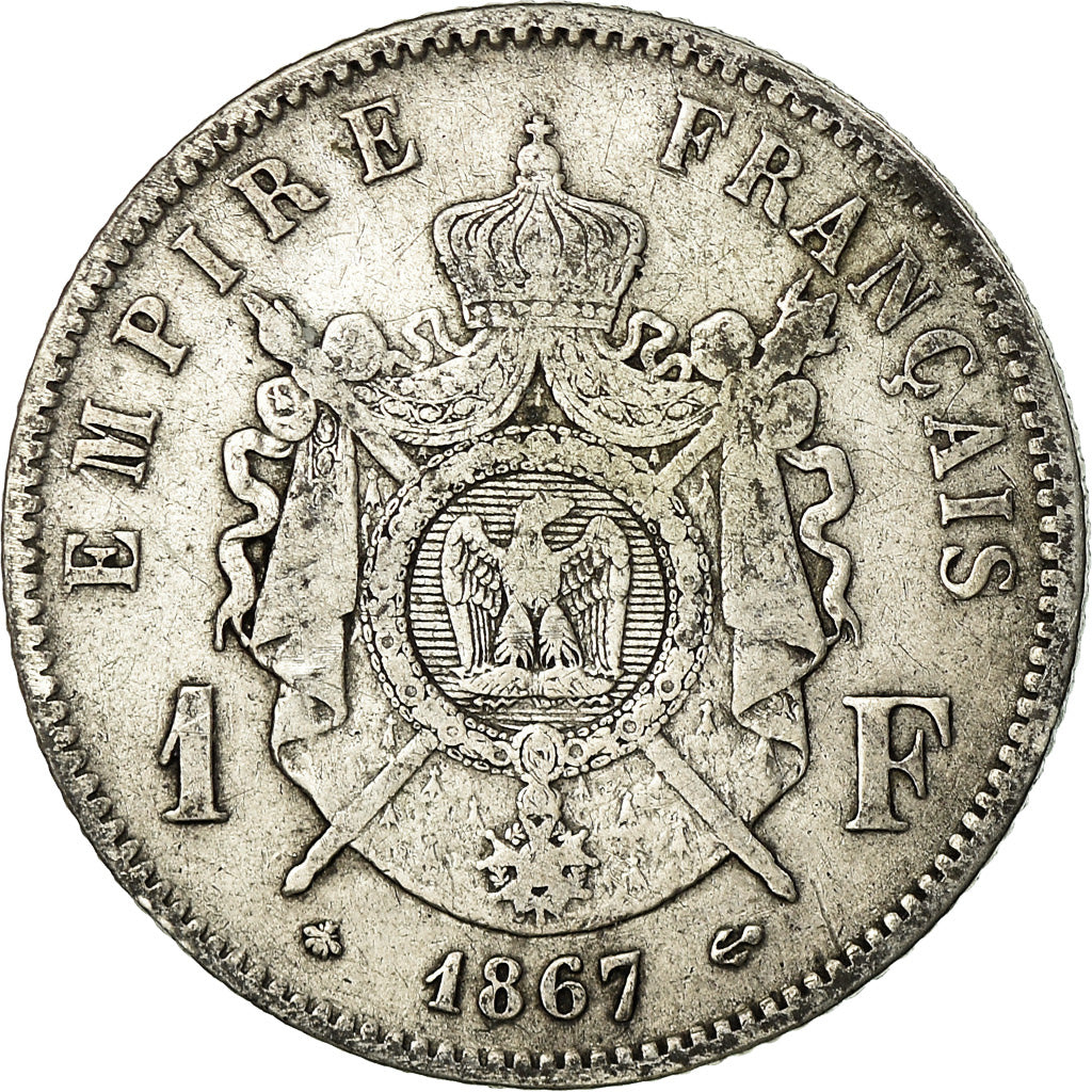 Coin, France, Napoleon III, Franc, 1867, Paris, VF(20-25), Silver, KM:806.1