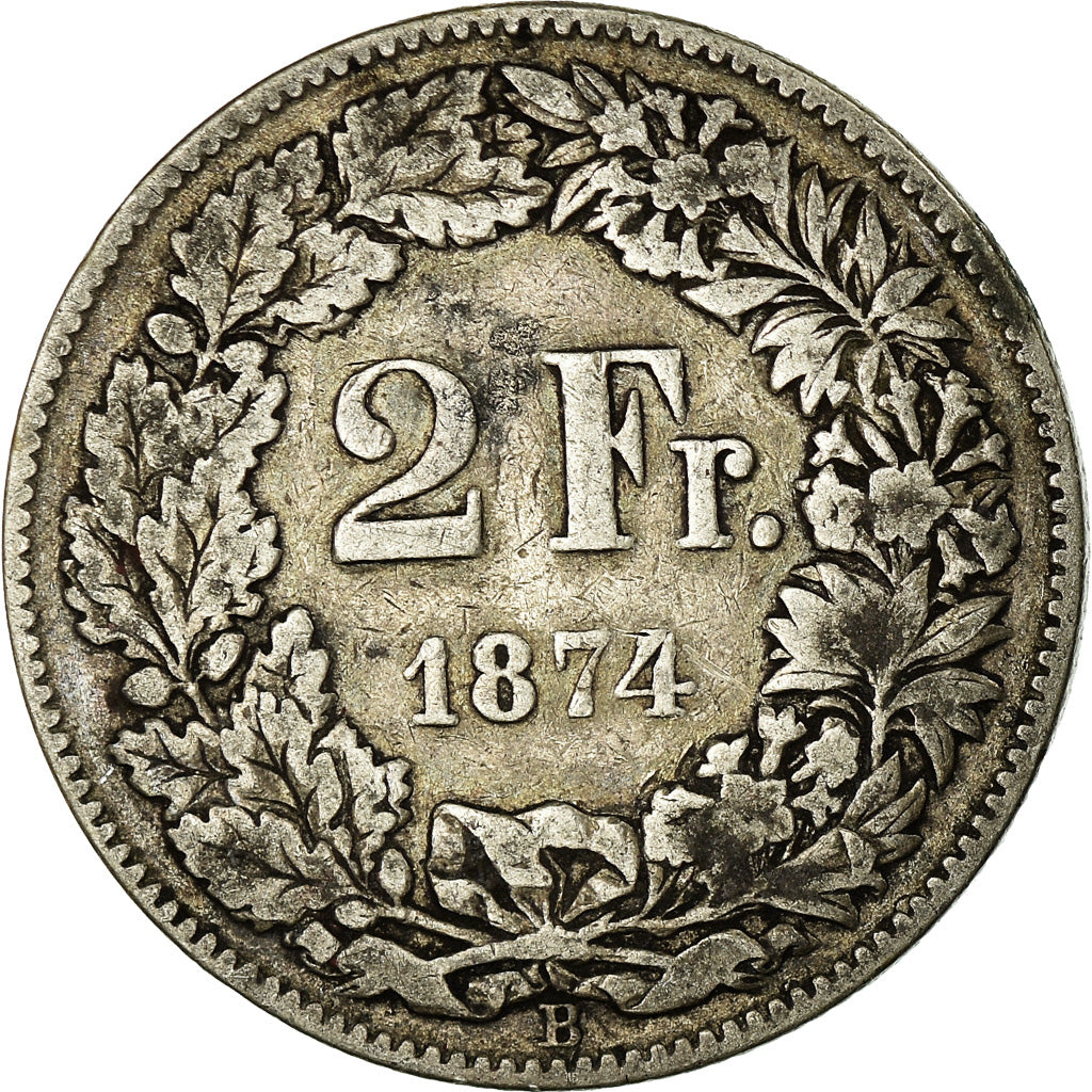 Coin, Switzerland, 2 Francs, 1874, Bern, VF(20-25), Silver, KM:21