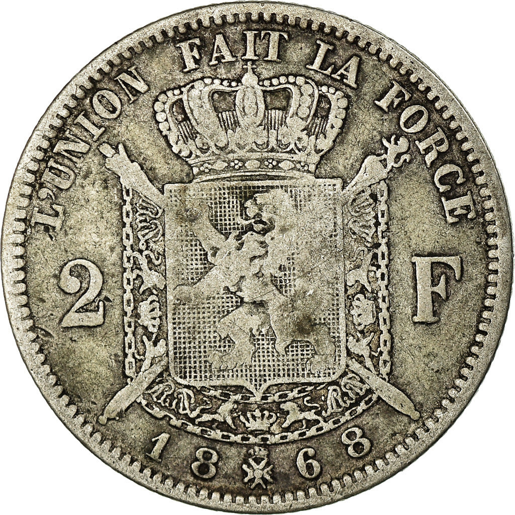 Coin, Belgium, Leopold II, 2 Francs, 2 Frank, 1868, VF(20-25), Silver, KM:30.1