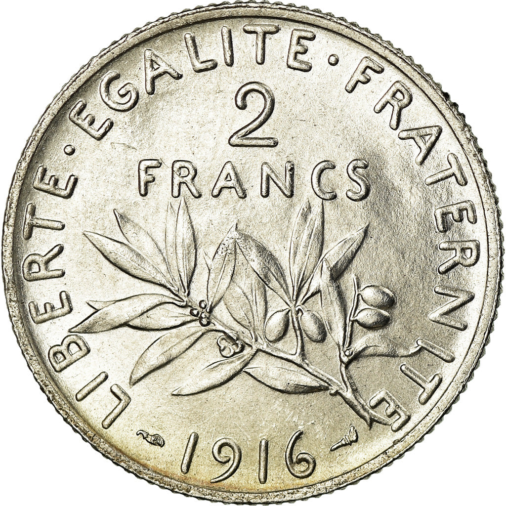 Coin, France, Semeuse, 2 Francs, 1916, Paris, MS(64), Silver, KM:845.1