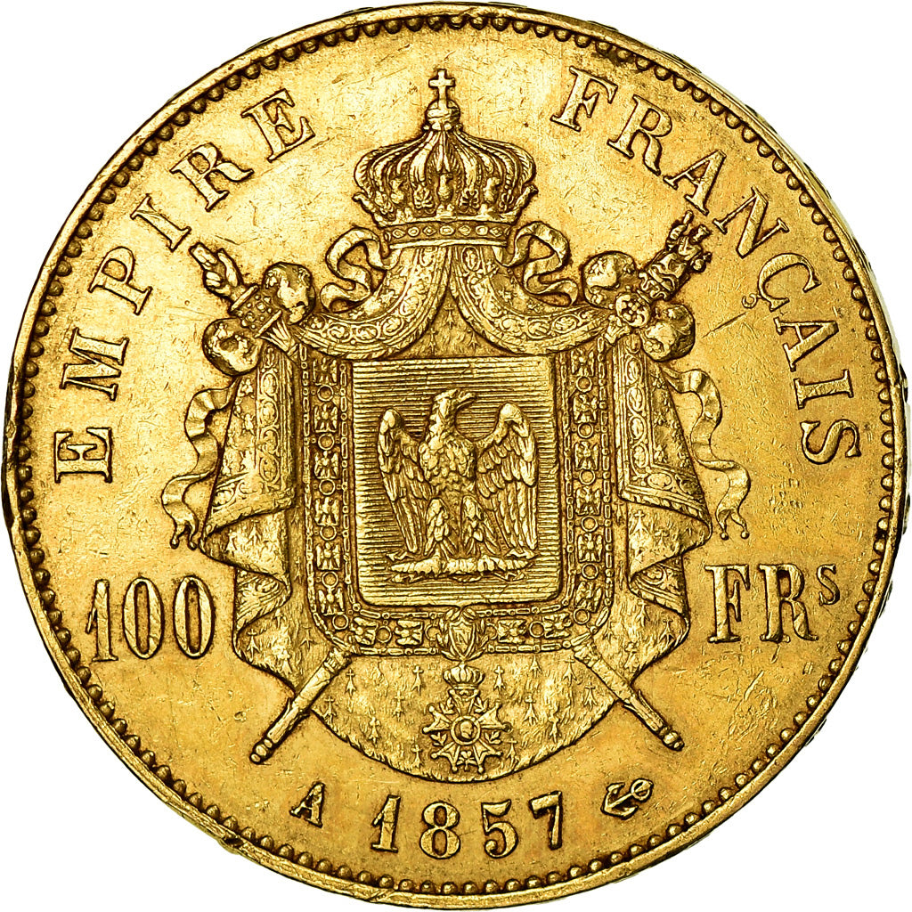 Munten, Frankrijk, Napoleon III, 100 Francs, 1857, Paris, ZF, Goud, KM:786.1