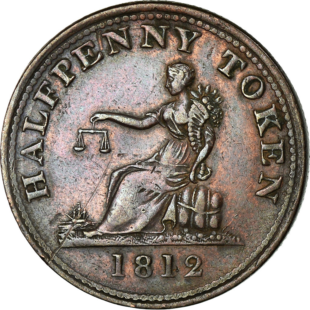 Coin, Great Britain, Non-Local, Halfpenny Token, 1812, EF(40-45), Copper