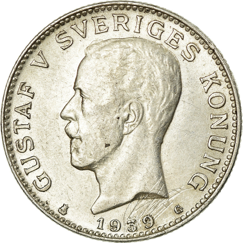 Coin, Sweden, Gustaf V, Krona, 1939, AU(50-53), Silver, KM:786.2