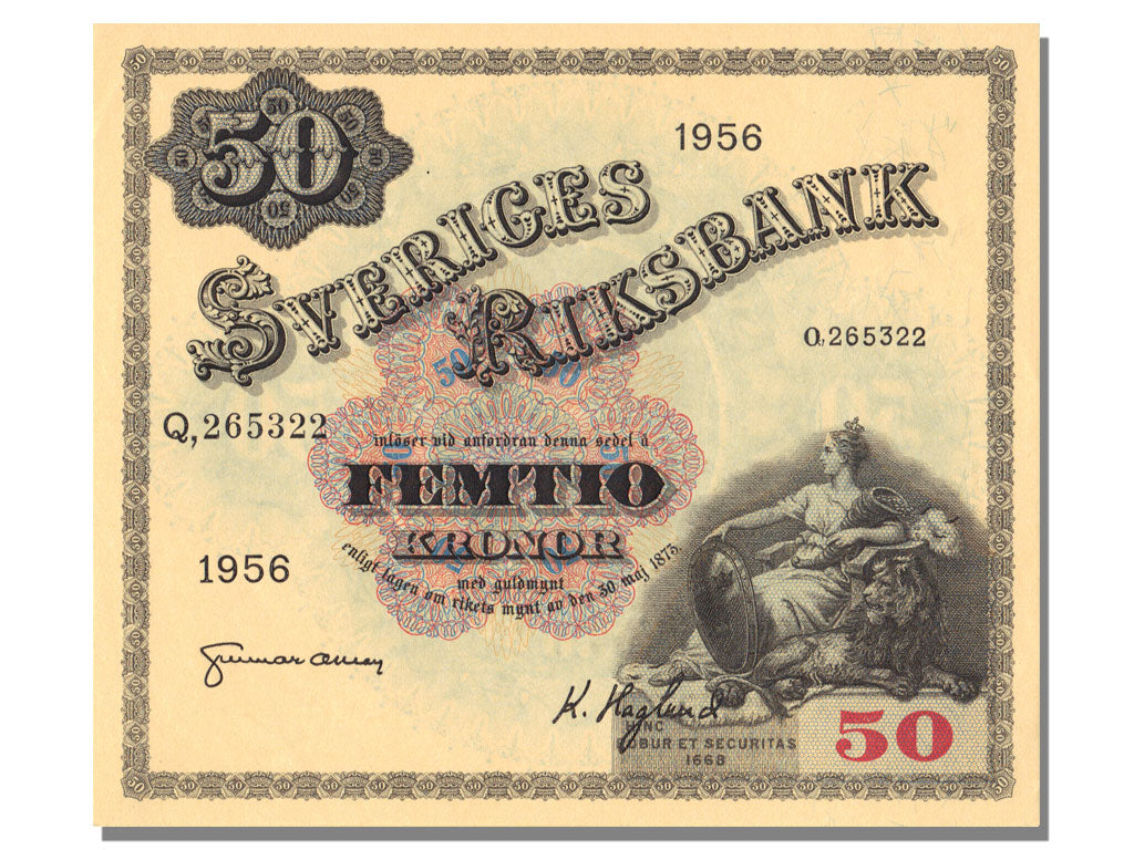 Sweden, 50 Kronor, 1956, KM #44b, UNC(65-70), Q