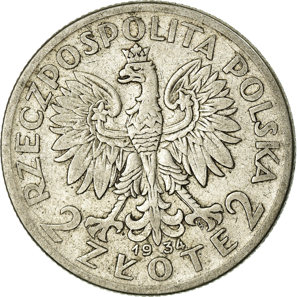 Moneda, Polonia, 2 Zlote, 1934, Warsaw, BC+, Plata, KM:20