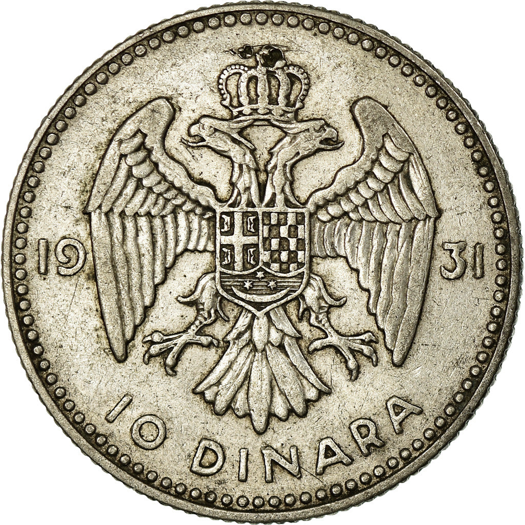 Coin, Yugoslavia, Alexander I, 10 Dinara, 1931, VF(30-35), Silver, KM:10