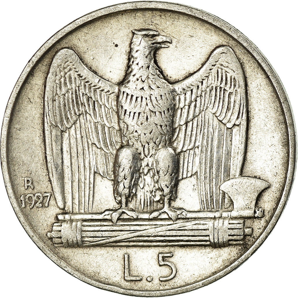 Coin, Italy, Vittorio Emanuele III, 5 Lire, 1927, Rome, EF(40-45), Silver