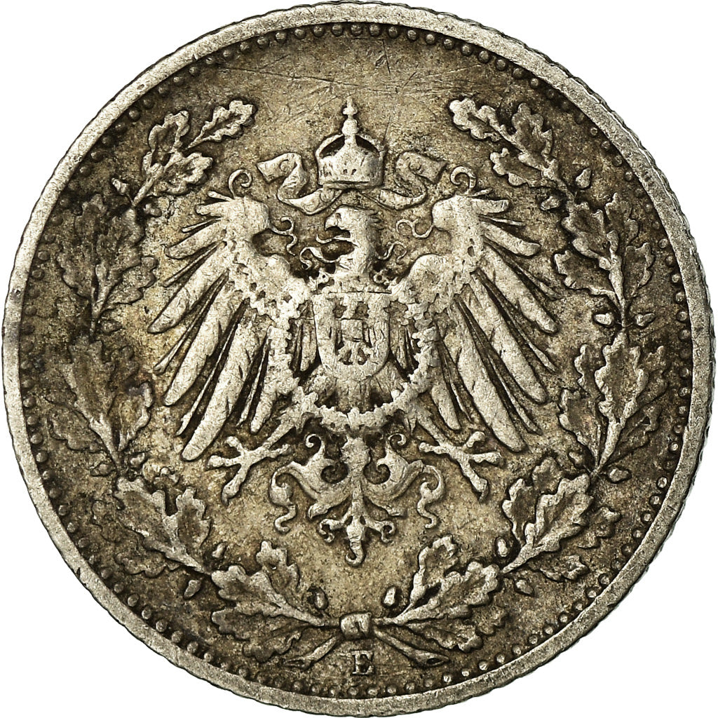 Coin, GERMANY - EMPIRE, 1/2 Mark, 1906, Muldenhütten, VF(30-35), Silver, KM:17