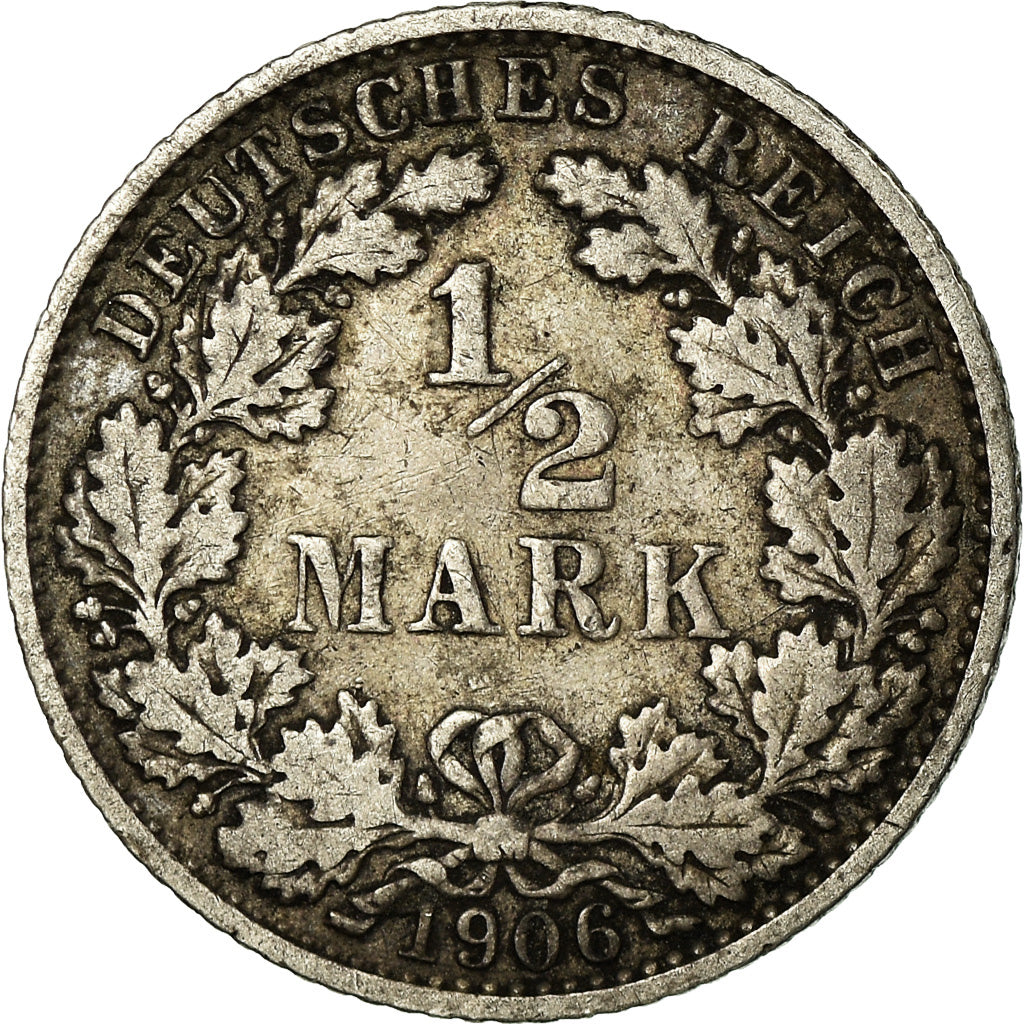 Coin, GERMANY - EMPIRE, 1/2 Mark, 1906, Muldenhütten, VF(30-35), Silver, KM:17