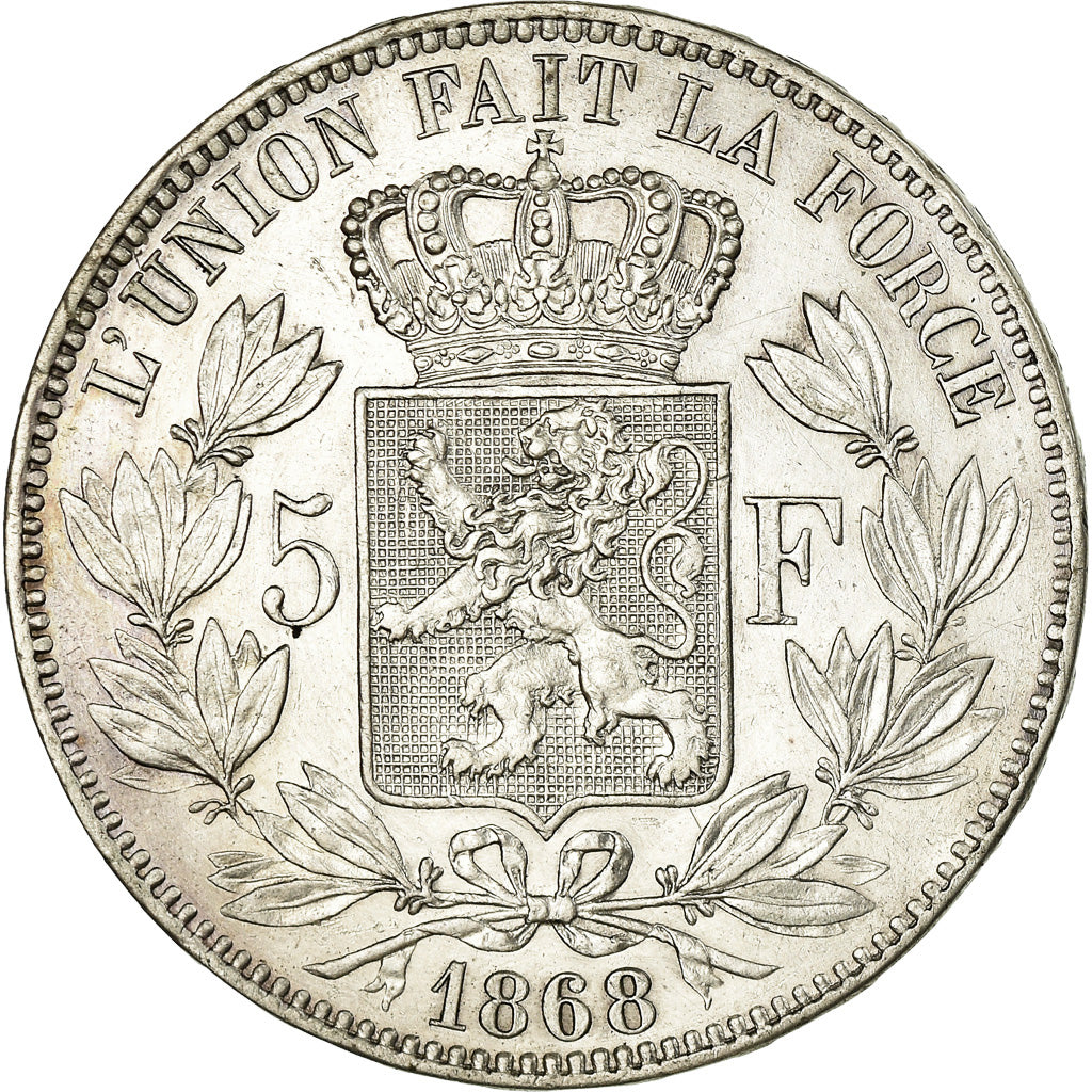 Coin, Belgium, Leopold II, 5 Francs, 5 Frank, 1868, AU(50-53), Silver, KM:24