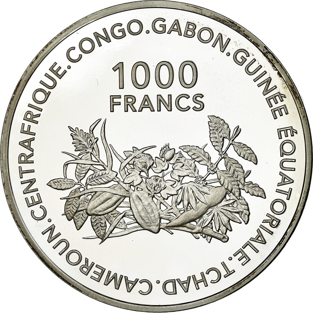 Coin, Central African States, 1000 Francs, 2002, MS(65-70), Silver