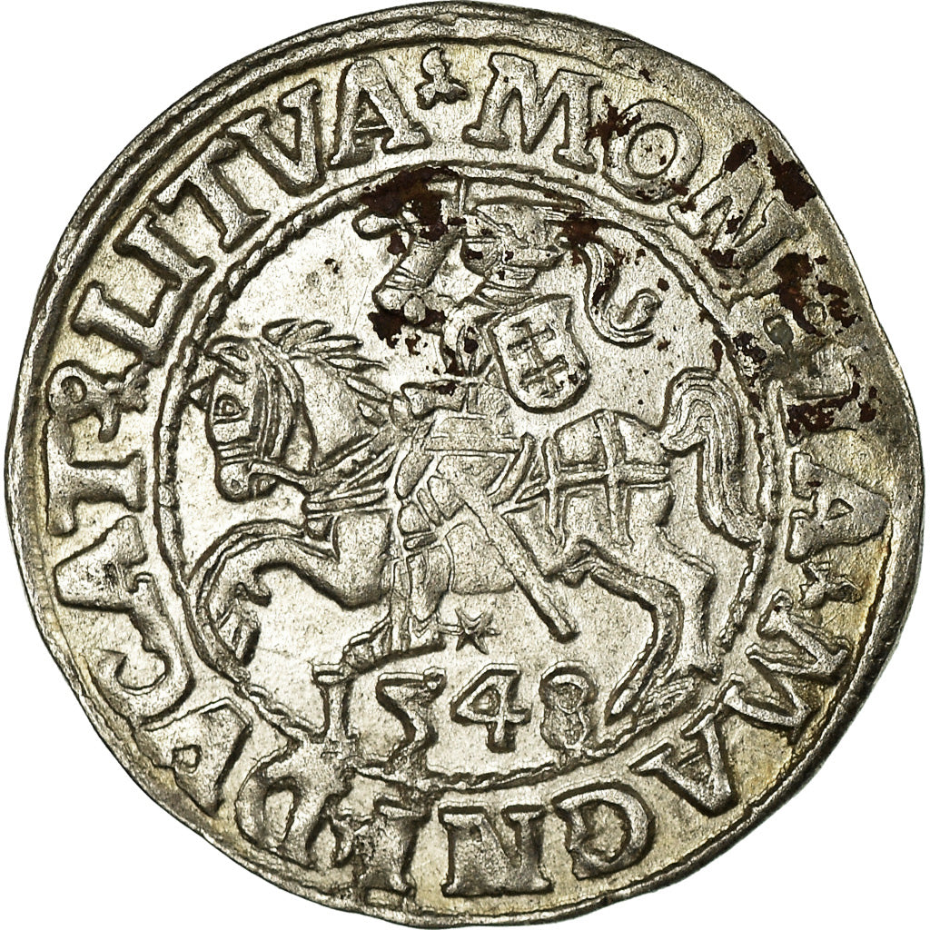 Moneta, Lituania, Sigismund II, 1/2 Groschen, 1548, Vilna, BB+, Argento