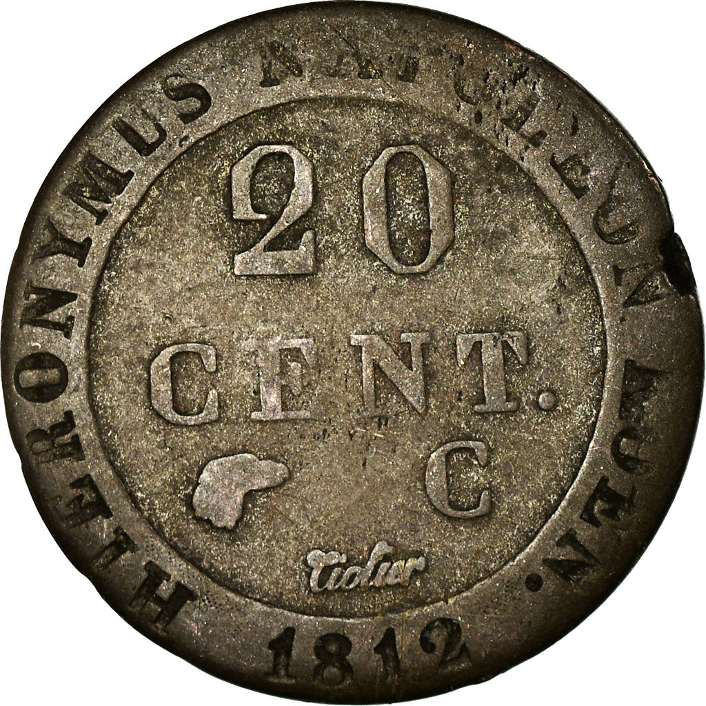 Coin, German States, WESTPHALIA, Jerome, 20 Centimes, 1812, Cassel, VF(20-25)