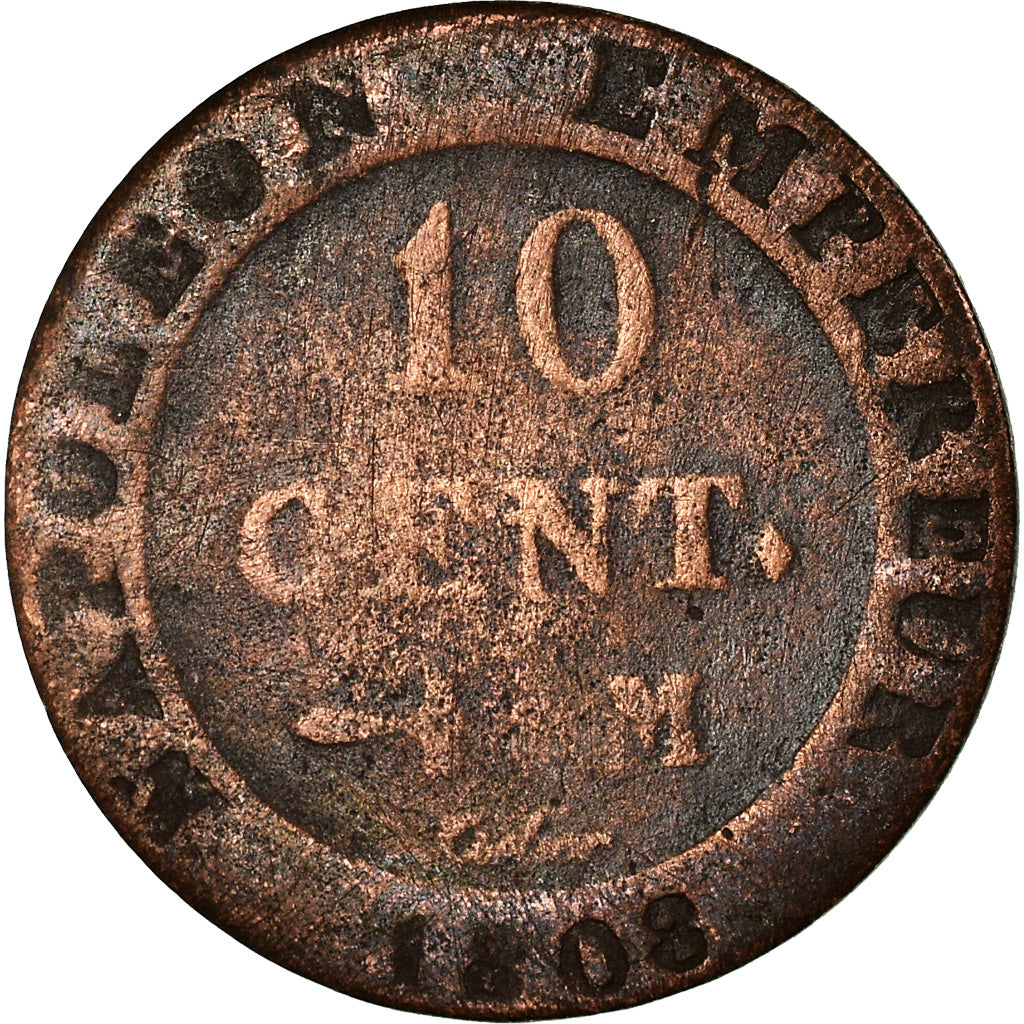 Moneda, Francia, Napoléon I, 10 Centimes, 1808, Toulouse, BC, Vellón, KM:676.6